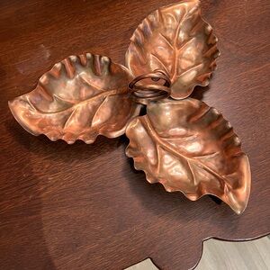 Vintage Gregorian solid Copper Leaf-Shaped Dish